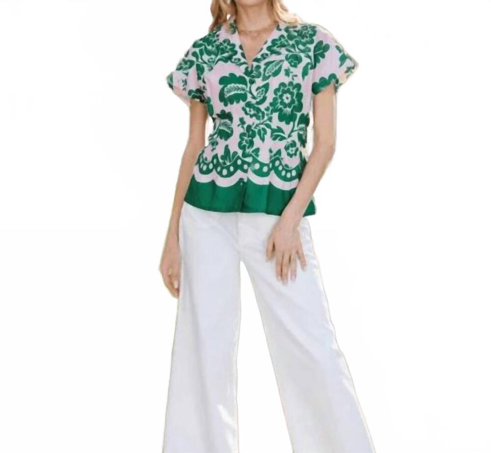 NEW JOY JOY women's waist pleated short top in jade petals